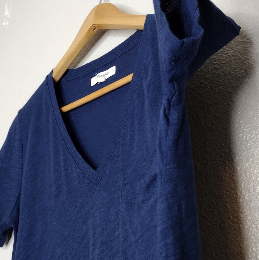 Madewell Women's Cotton Blue Short Sleeve V-Neck T-Shirt Basic Top - Picture 9 of 13